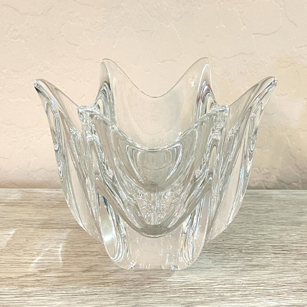 New Orrefors Crystal Decorative Vase Bowl Dish 5" Signed Heavy